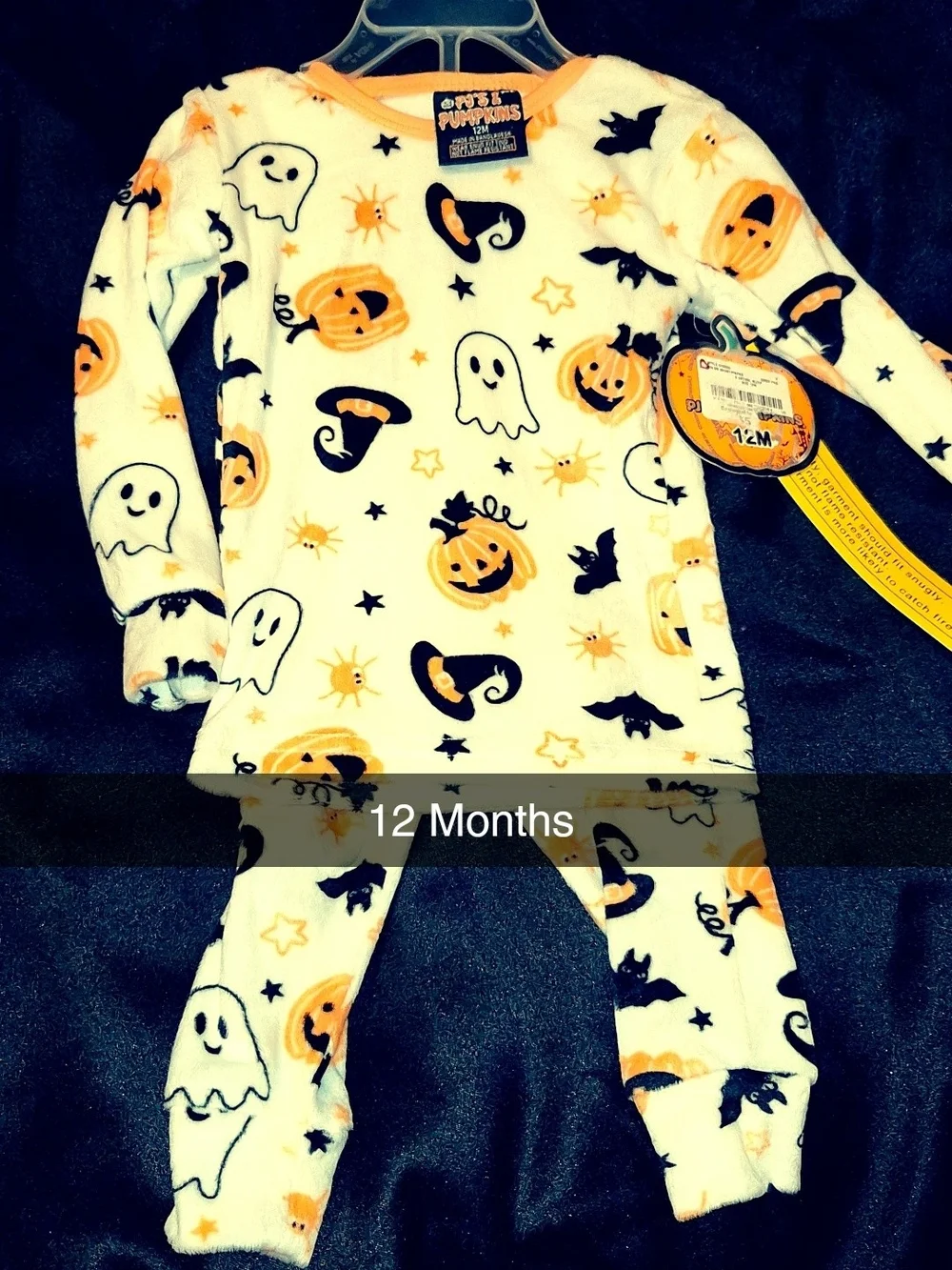 Fall Pumpkins Halloween Fleece Baby Pajama Set - White & Orange
